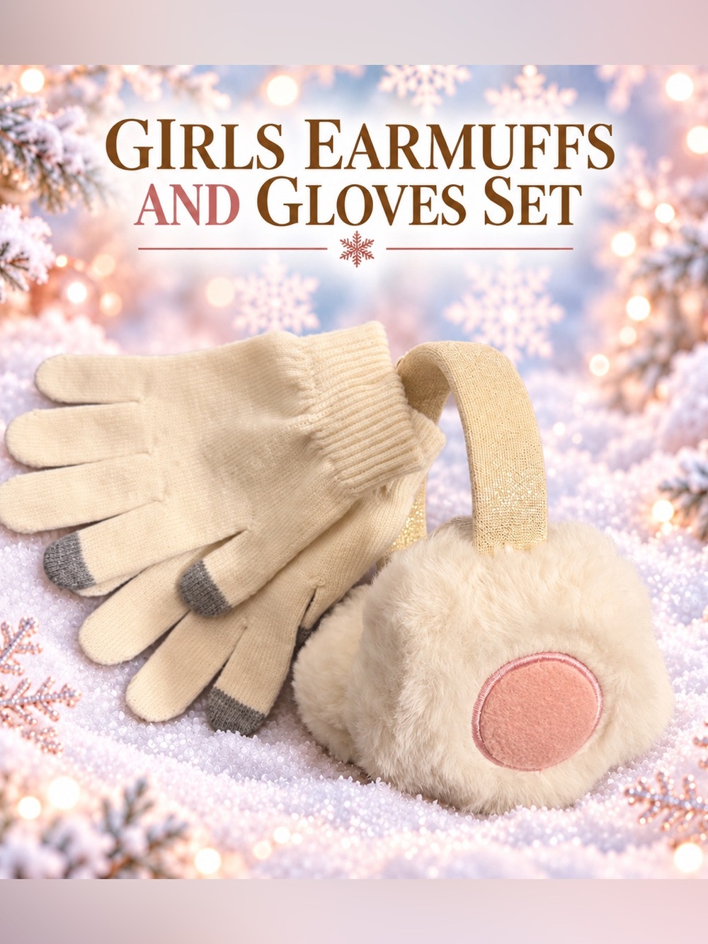 Girls Cream Faux-Fur Earmuffs and Gloves Set - Cozy Winter Accessories